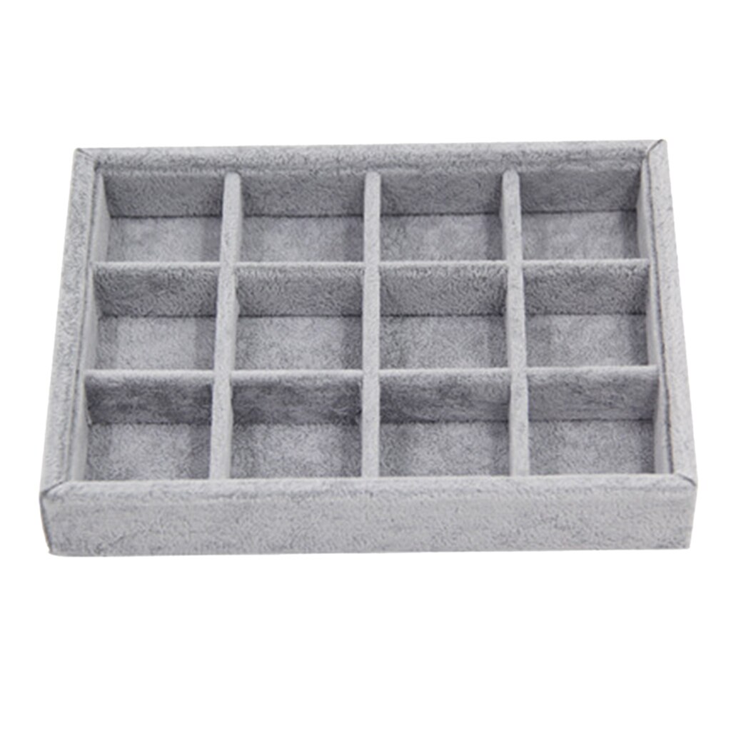 Gray Velvet Stackable Jewelry Display Tray Case For Jewellery: 12 Grid