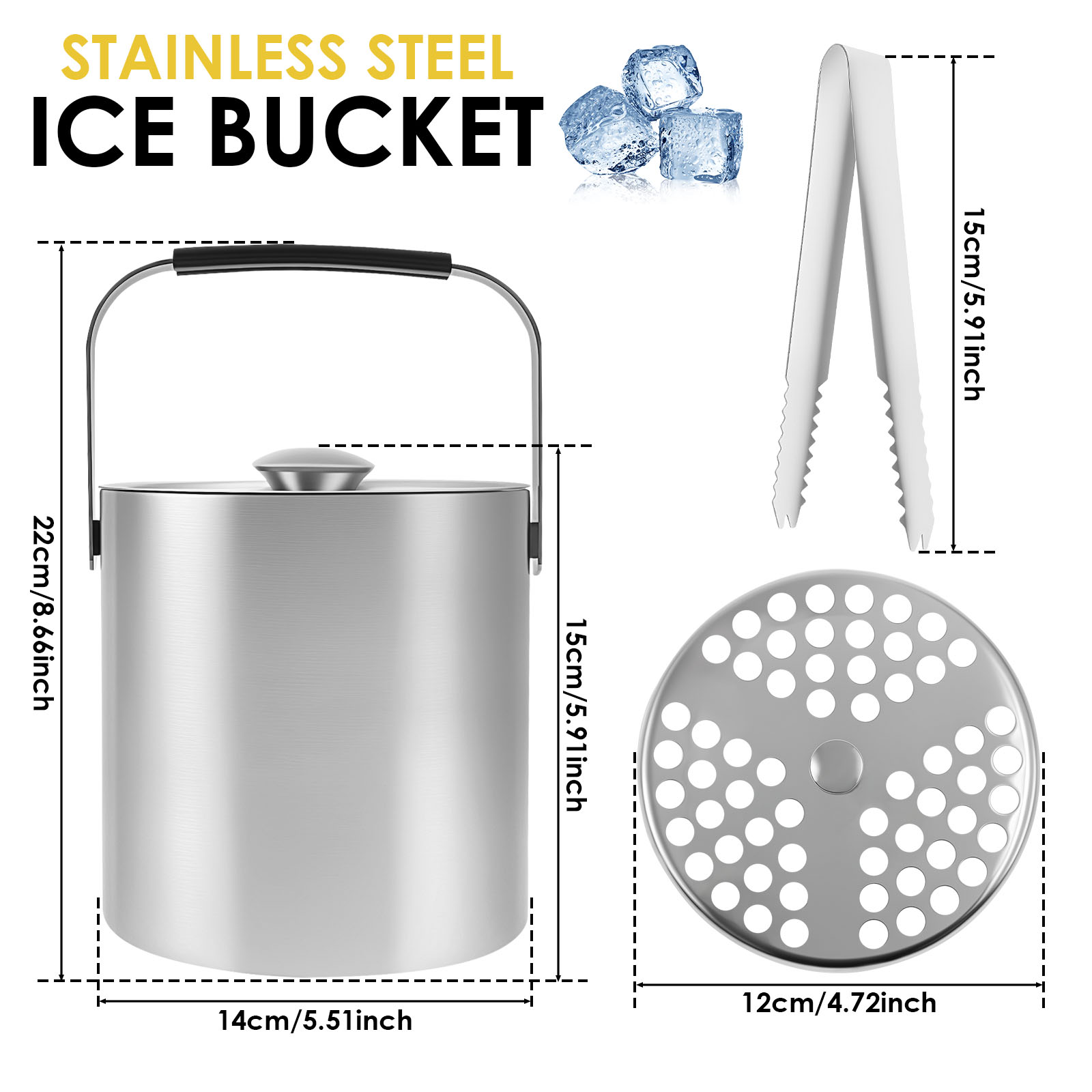 Cubo de hielo de doble pared de acero inoxidable, cubo de hielo para el hogar, cocina, Bar, fiestas, enfriamiento de cerveza, enfriador de champán, accesorios de Bar