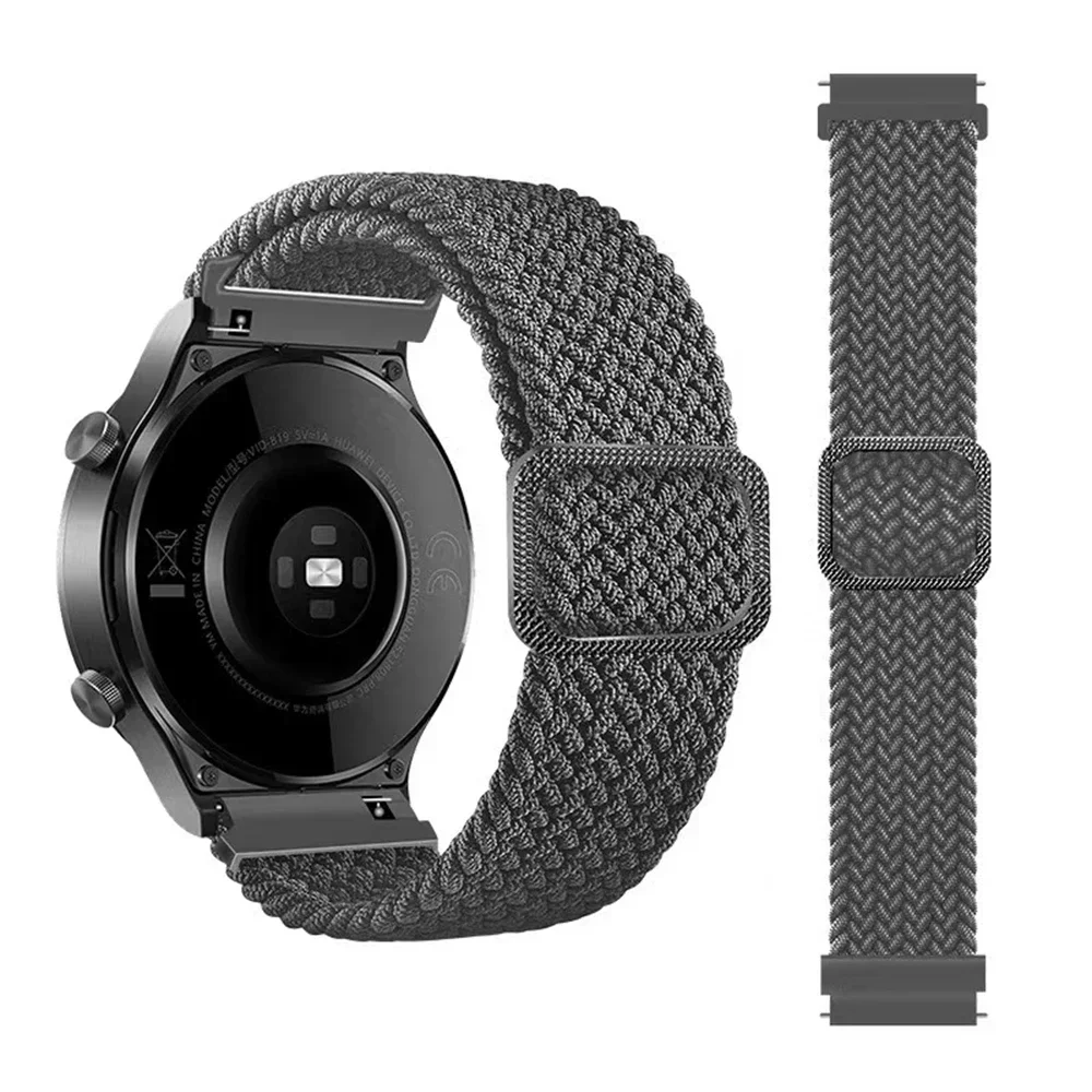 22 20 mm gevlochten nylon lusband voor HUAWEI HORLOGE GT 4 Pro 46 mm band GT 3 2 42 mm HONOR Magic Watch 4 GS 3 Pro ES Correa armband: Steenkool zwart / 20mm