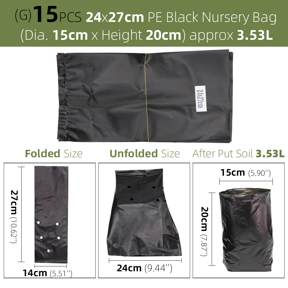 Sacs de pépinière en plastique PE, sacs de culture de plantes, Pots de semis avec trous respirants pour Fruits, légumes, fleurs, fournitures de jardin: G-15PCS