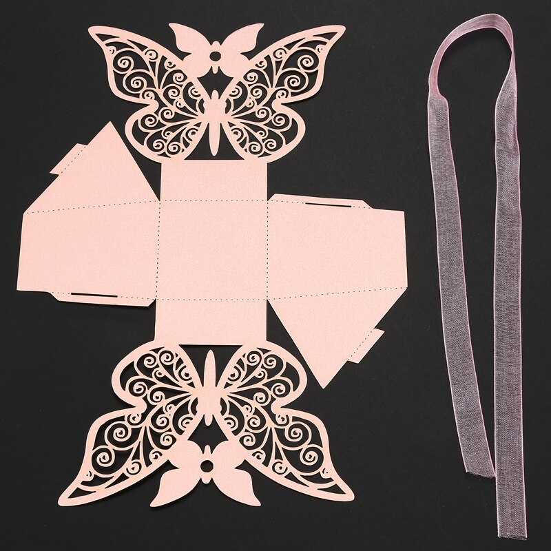 50 stk butterfly bryllup favor boks bursdagsfest godteri bokser (rosa)