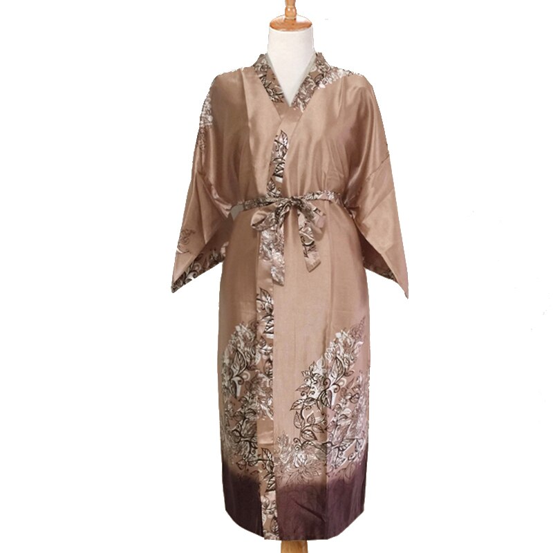 Factory Direct Selling Green Chinese Men Satin Rayon Robe Print Kimono Bath Gown Summer Casual Home Wear Male Nightwear