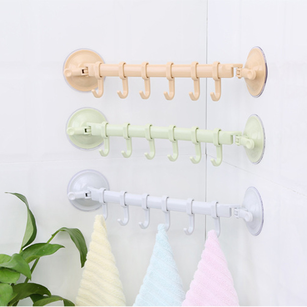 Wall Vacuum Rack Suction Cup 6 Hooks Towel Bathroom Kitchen Holder Sucker Hanger 34.5*7.1cm For home Kitchen Bathroom Hanger