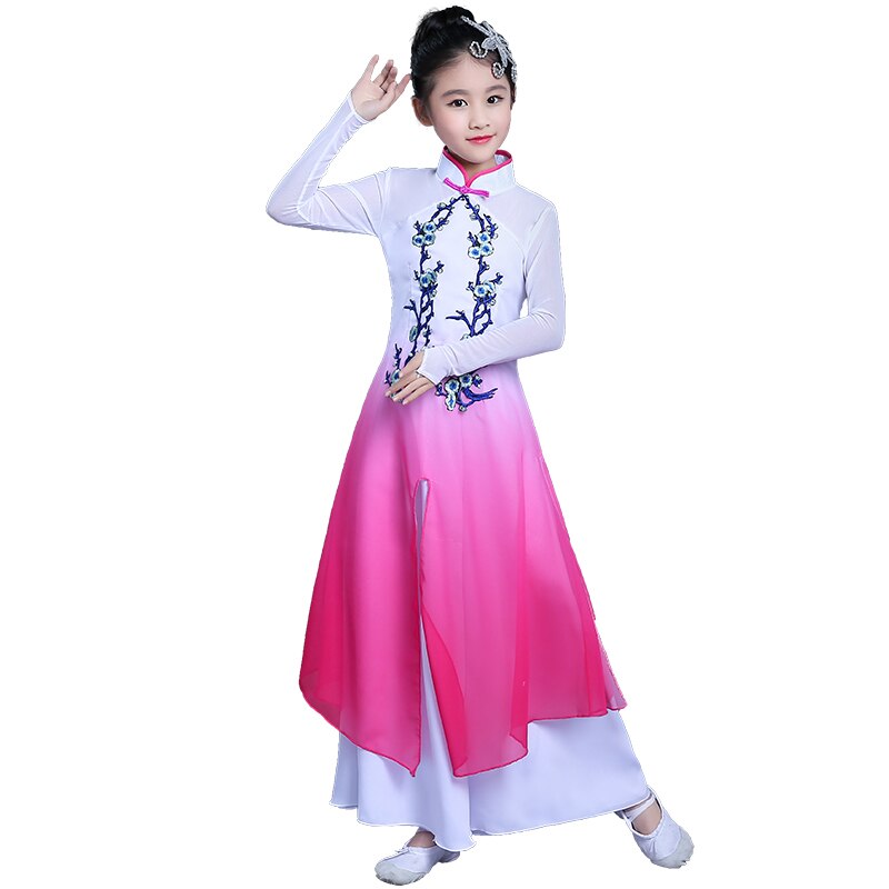 Trajes de baile elegantes clásicos de estilo chino para niños, trajes de danza de paraguas para niñas, traje de espectáculo de danza para niñas, hanfu de viento nacional