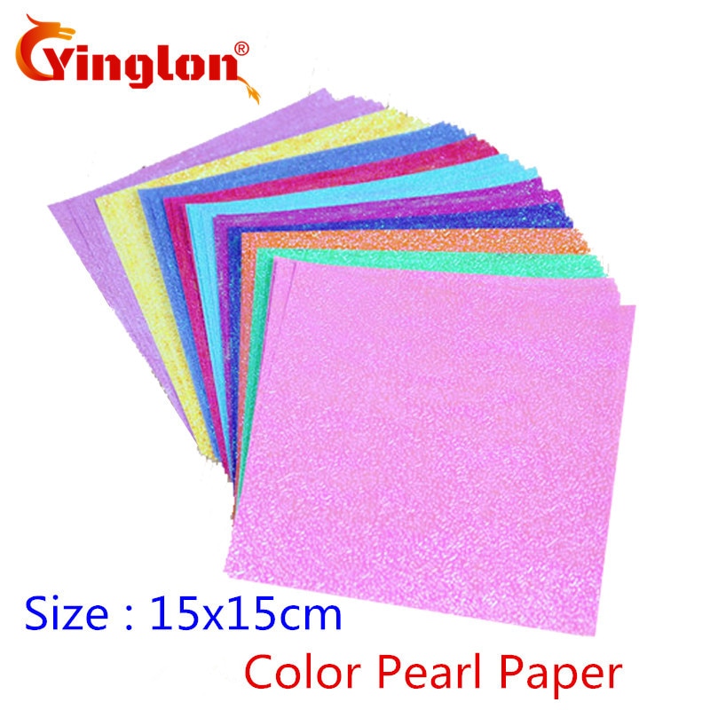 25pcs/lot 15x15cm Square shiny craft paper 10 colors pearl paper cranes origami child handmade kid DIY