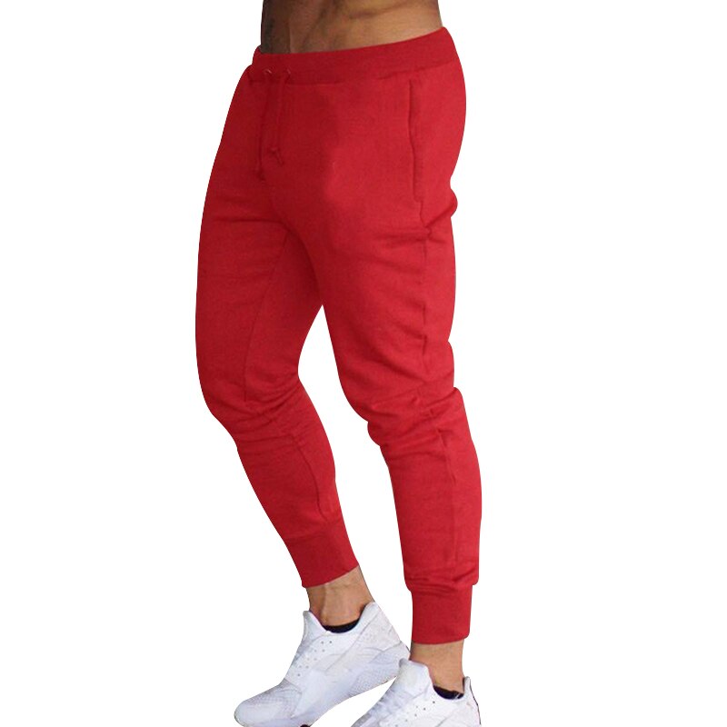 Mannen Gym Broek Katoen Potlood Broek Bodybuilding Trekkoord Jogger Broek SAL99: L / Rood