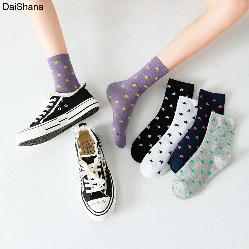 1Pairs Small Star Trend Medium Tube Socks Japanese Women&#39;s Cotton Socks