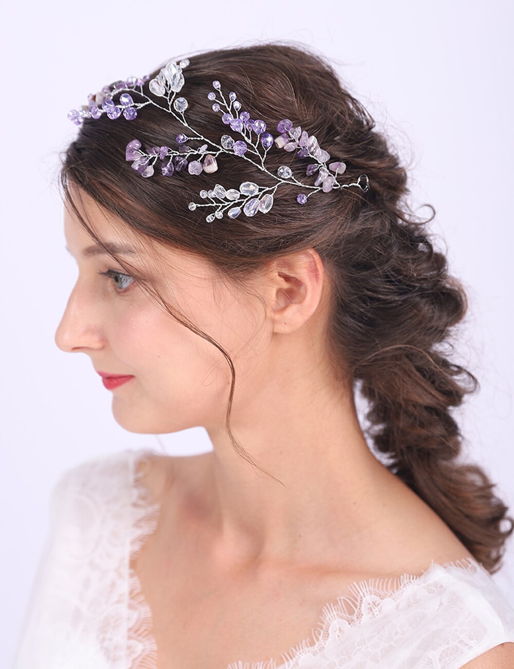 Joyería brillante hecha a mano para el pelo de Cristal púrpura, accesorios elegantes para boda, accesorios elegantes para el cabello, banquete, bendición, de dama de honor para mujer
