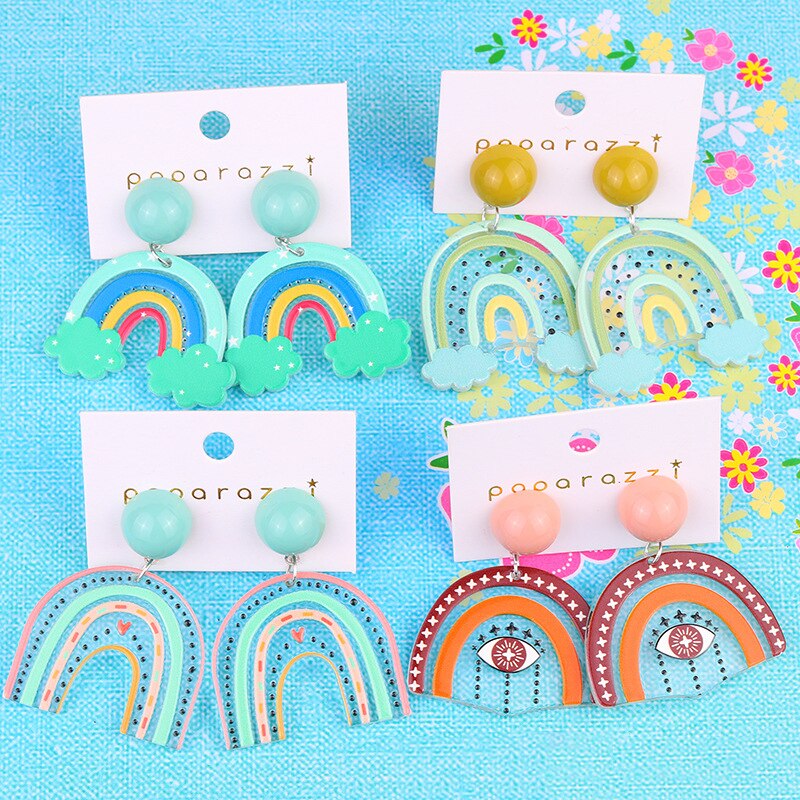 Donarsei moda colorido arco-íris brincos para as mulheres bonito dos desenhos animados nuvem coração gota balançar brincos presente