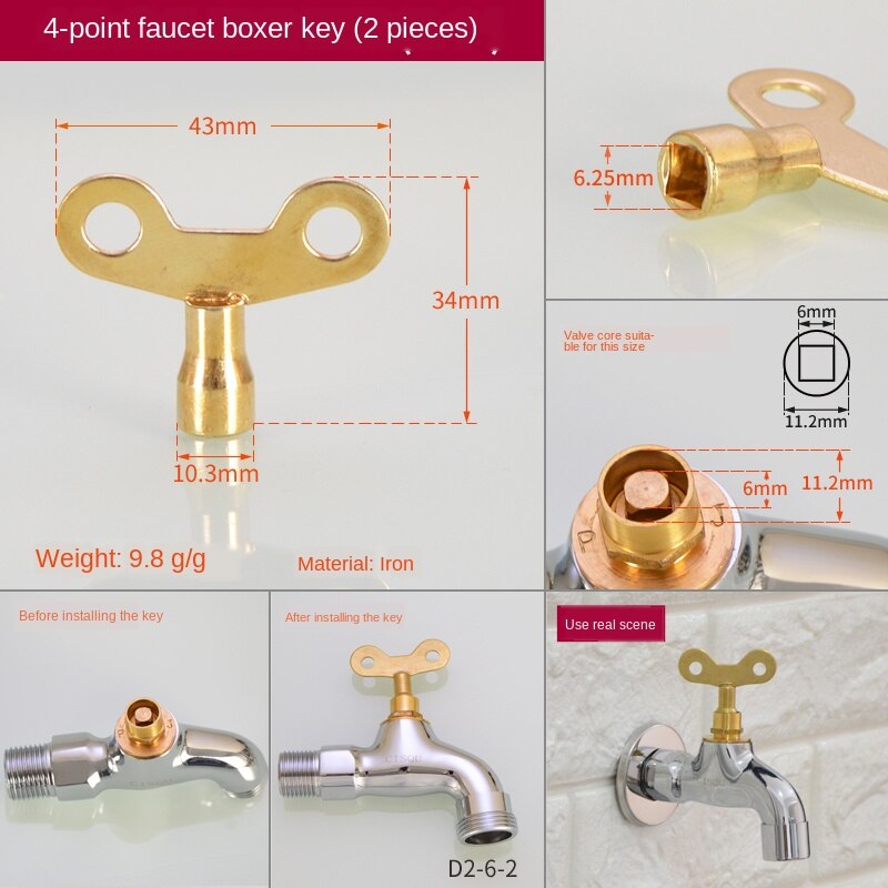 Wasserhahn schlüssel mit schloss, innere ecken, 6mm, draussen klopfen wasser, Anti-diebstahl, Ich bin freien platz 1/2 in schalter griff: das vier Schlüssel 2Stck
