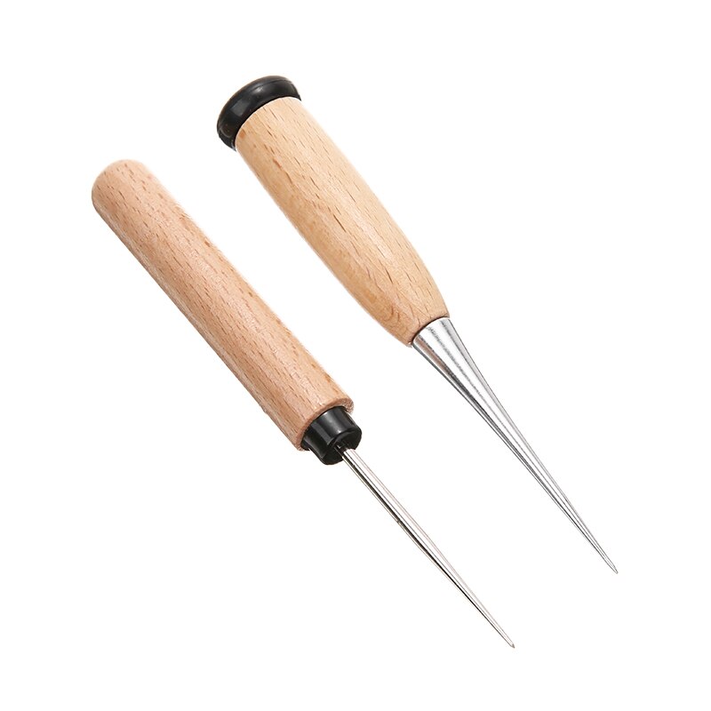 2 uds. De zapatos de costura de cuero de lona, herramienta con mango de madera, punzón punteado, herramienta de aguja para reparación, costura, punzón Artesanal de cuero