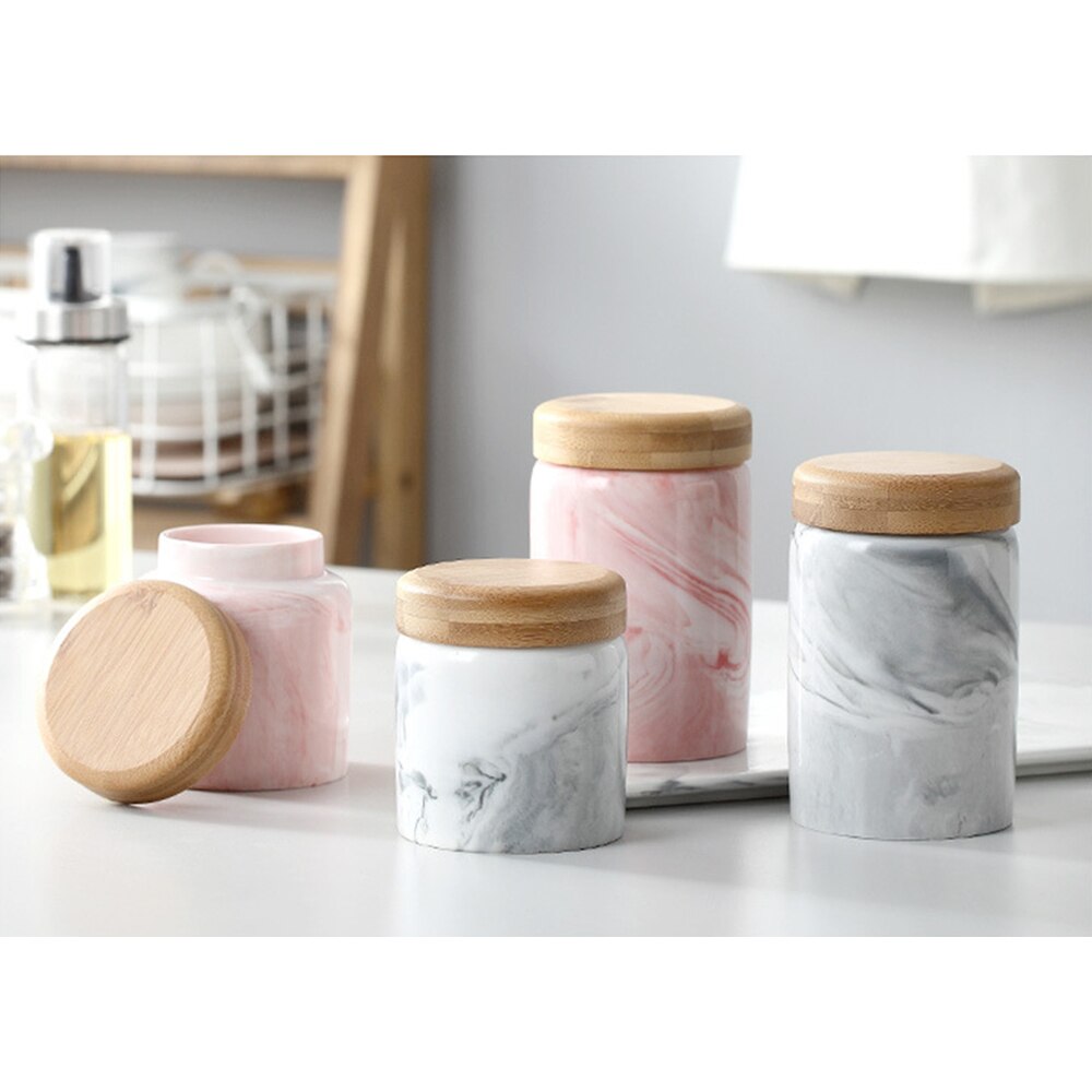 Kanister spożywczy, ceramiczny słoik robić przechowywania żywności z hermetyczną uszczelką bambusowa pokrywka--nowoczesny projekt marmuru ceramicznych przechowywanie żywności Cani