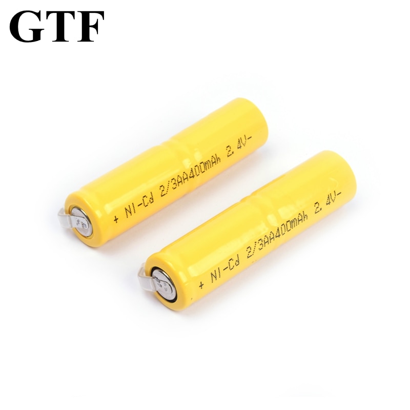 Batería recargable de ni-cd GTF 2/3AA de 2,4 V, paquete de batería de 400mAh, batería AA recargable de níquel-cadmio para afeitadora de Juguetes RC, luz LED