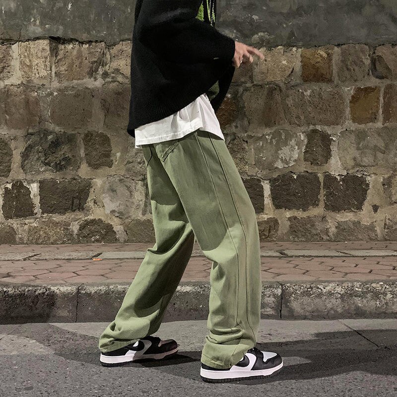 Grøn/lilla baggy jeans mænd afslappet retro wide leg jeans mænd streetwear løs hip hop straight denim bukser herre bukser