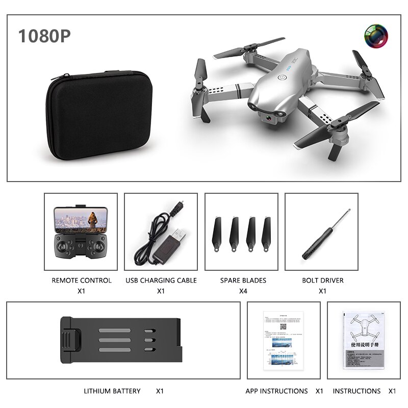 Drone RC 4K HD doppia fotocamera fotografia aerea professionale WIFI FPV pieghevole Quadcopter altezza Hold DronToy: 1080 Silver Bag