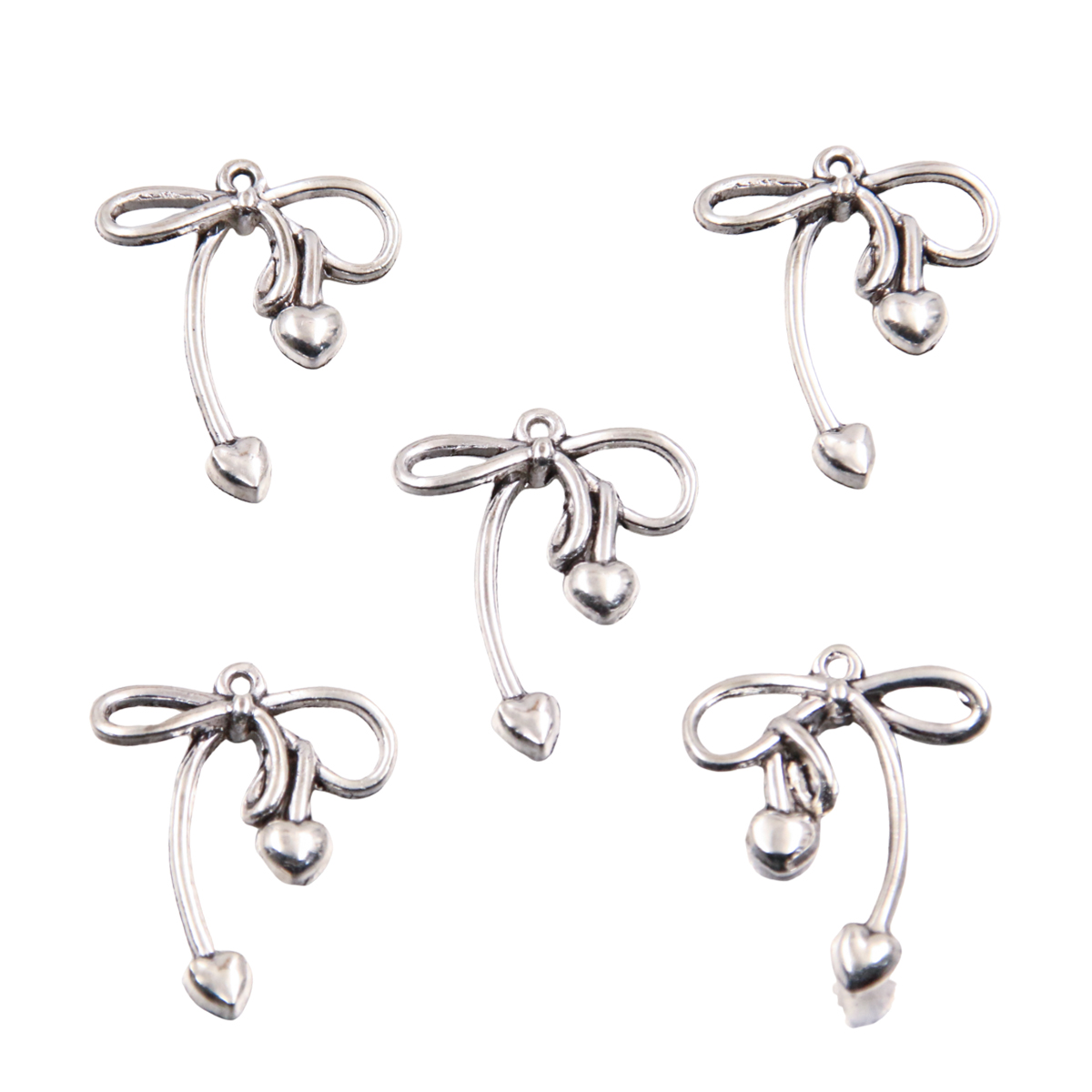 20Pcs 13 Style Metal Alloy Cute Hollow Bow Charms Pendants For Jewelry Making DIY Handmade Craft: Imitation Rhodium Plated