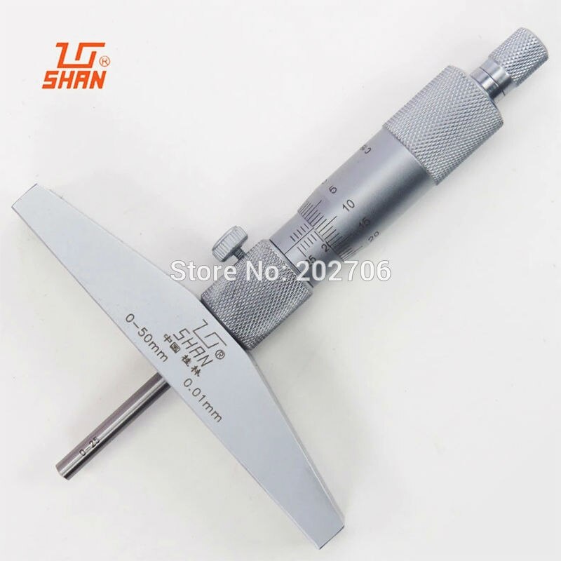 SHAN brand 0-50mm 0.01mm Depth Micrometer Gauge Gage Tool Stainless Steel Metric Micrometers Gauge