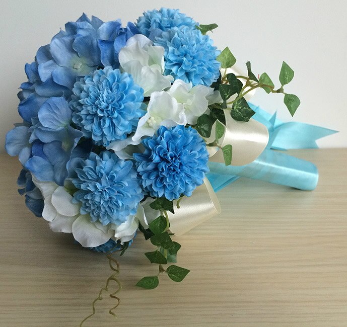 Kyunovia elegancki hortensja bukiety ślubne symulowane chryzantemy Cymbidium bukiety ślubne ręcznie druhna bukiet D64: kolor 3