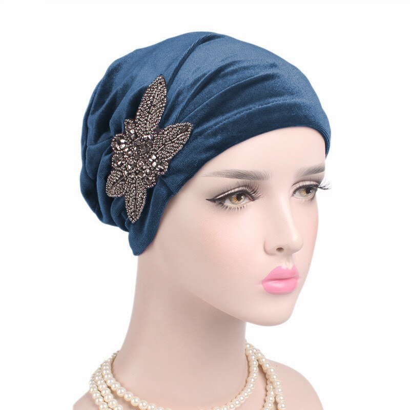 Turban en velours pour femmes, nouveaux bijoux, écharpe hijab, avec strass, bandeau islamique, pour la tête,: 3