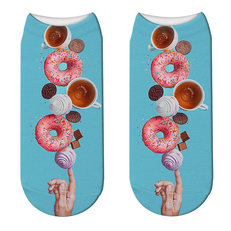 Japanese Women Cute Fruit Food Dessert 3D Print Socks Funny Donut Doughnut Short Socks Cute Happy Funny Cotton Socks Calcetines: 3