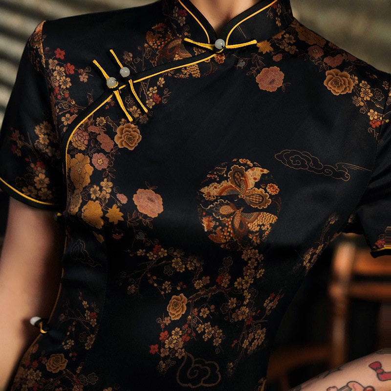 Sheng coco s -4xl plus size orientalisk klänning sexig svart chipao långa klänningar kvällsrayon siden cheongsam qipao