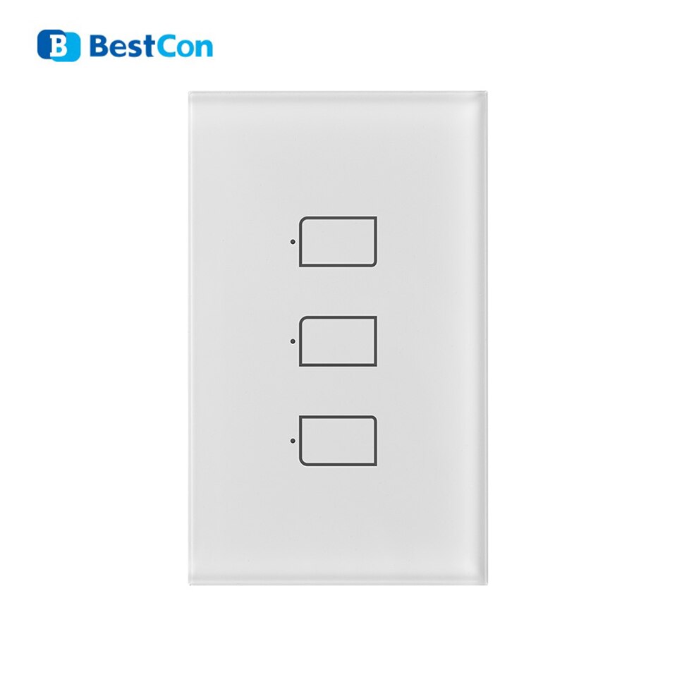 BroadLink-Interruptor de luz de pared inteligente, dispositivo con Control remoto, compatible con asistente de Google y Alexa, BestCon TC2S US 1/2/3 entradas, RM4 Pro: 3 Gang