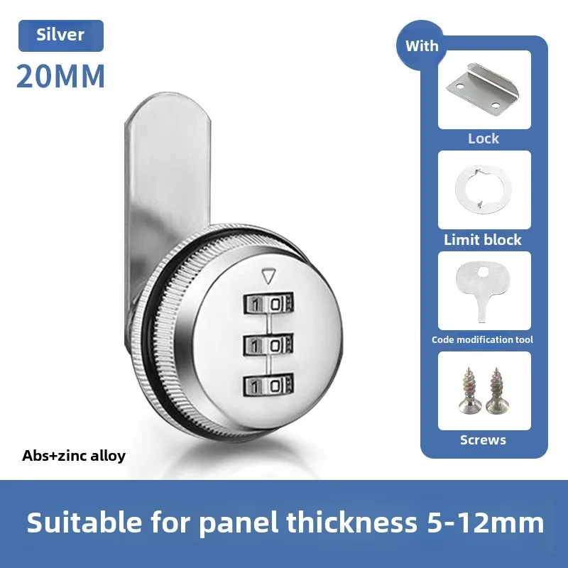 3 Digit Security Password Keyless Drawer Cam Lock Combination Coded Door Cabinet Home Hardware Zinc Alloy Mail Box: Silver