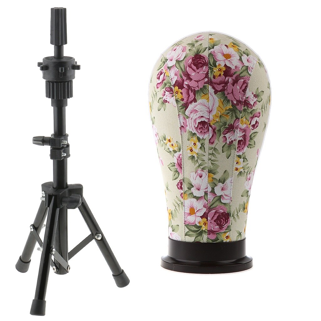 Cork Canvas Block Mannequin Model Head Wigs Making Display with Tripod Stand 21''