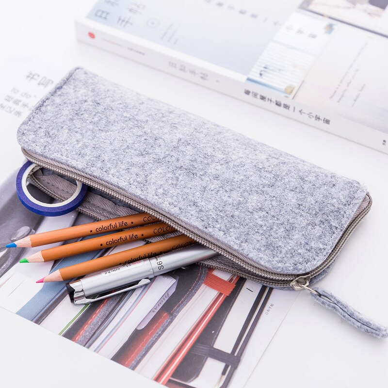 Estuche de tela para lápices, caja de suministros para la escuela, suministros de oficina, artículos de papelería con cremallera, color negro y gris