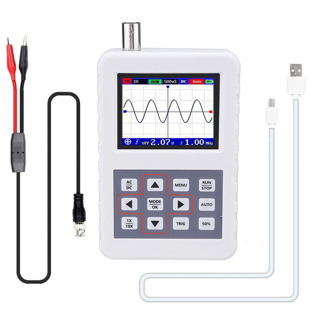 Mini Digital Oscilloscope 5MHz 20MSps Sampling Rate Handheld Portable Automotive White Oscilloscope Kit Standard Probe