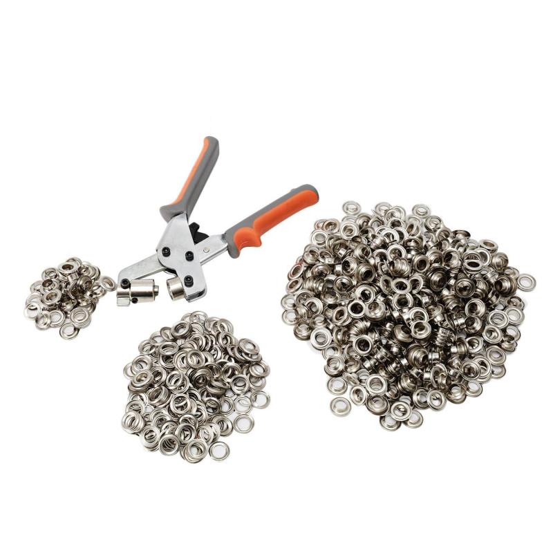 Hand Press Grommet Button Eyelet Tool with 500pc Grommet Eyelets Household Pincer Setter Banner for Cloth Shoe Bag Canvas Eyelet