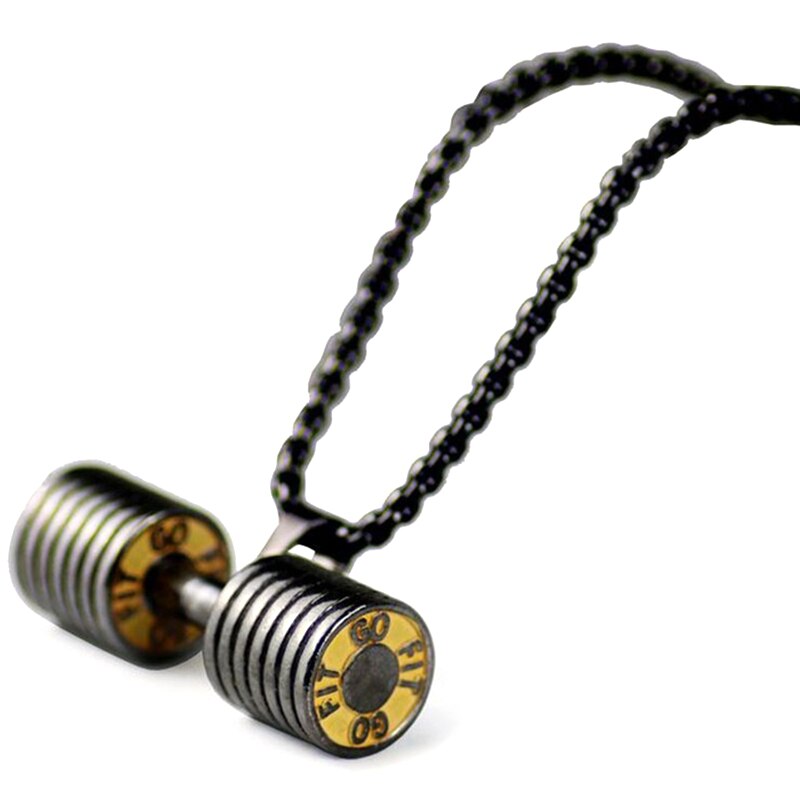 Pendentif haltère collier Fitness musculation grande taille collier haltère noir bijoux Fitness acier inoxydable: Default Title