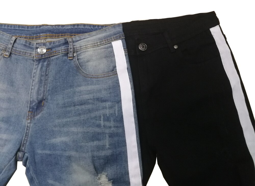 Männer Jeans strecken Dünne Zerrissene Jeans Mit Streifen Seite Y5035