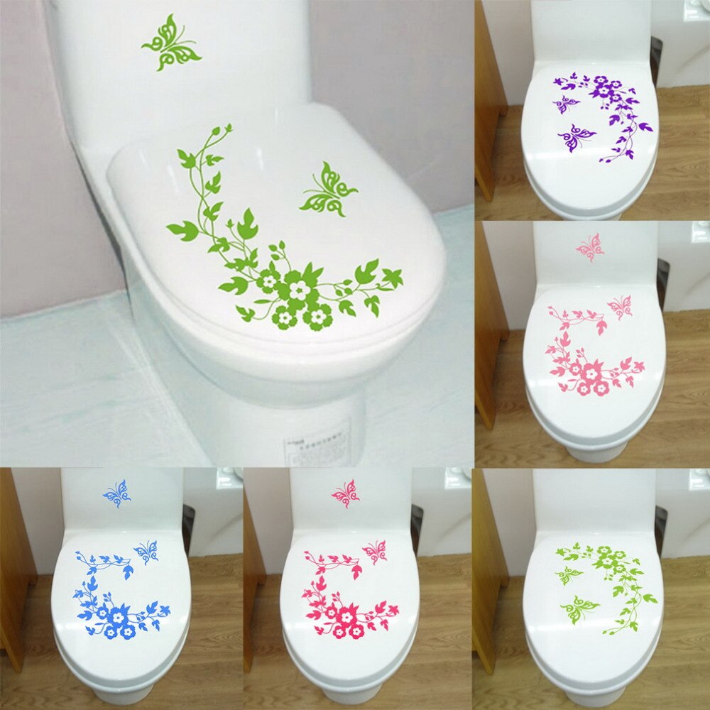 Sjov nyhed sommerfugl & blomst toiletsæde / klistermærke / mærkat 3d væg stikcers på væggen boligindretning