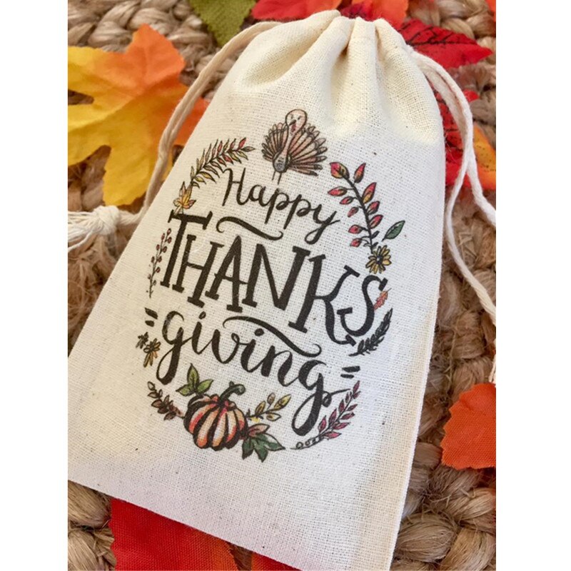 Thanksgiving Favor Bag 10pcs personalize thank you bag treat bags birthday welcome muslin bag hen party bag bridal bag
