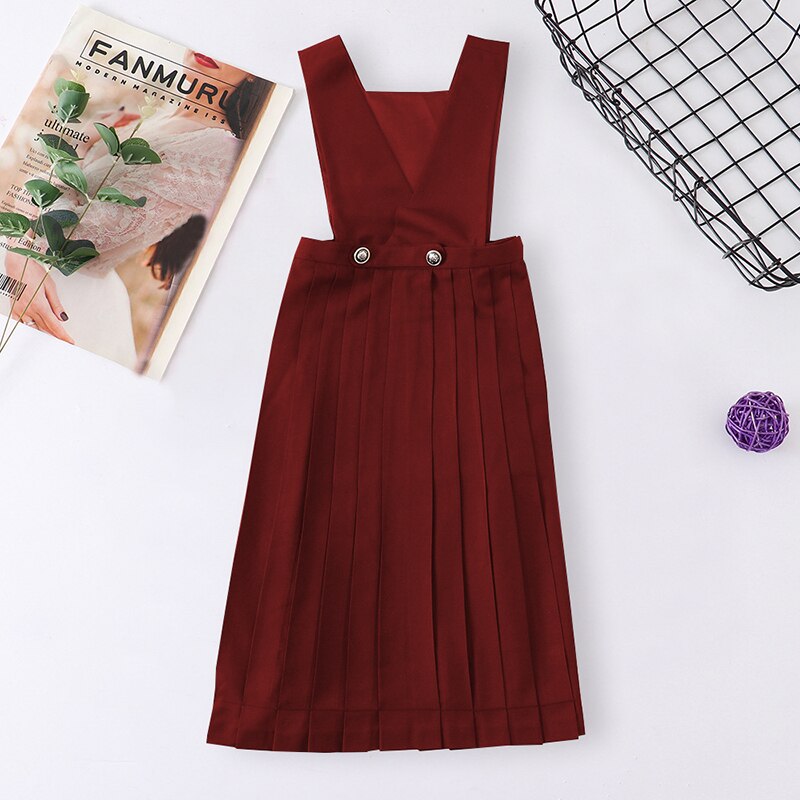 Anbenser japonés-vestido sin mangas para mujer, traje de tirantes para chica, uniforme de escuela secundaria JK, uniforme de clase, ropa para estudiantes: Red wine / S