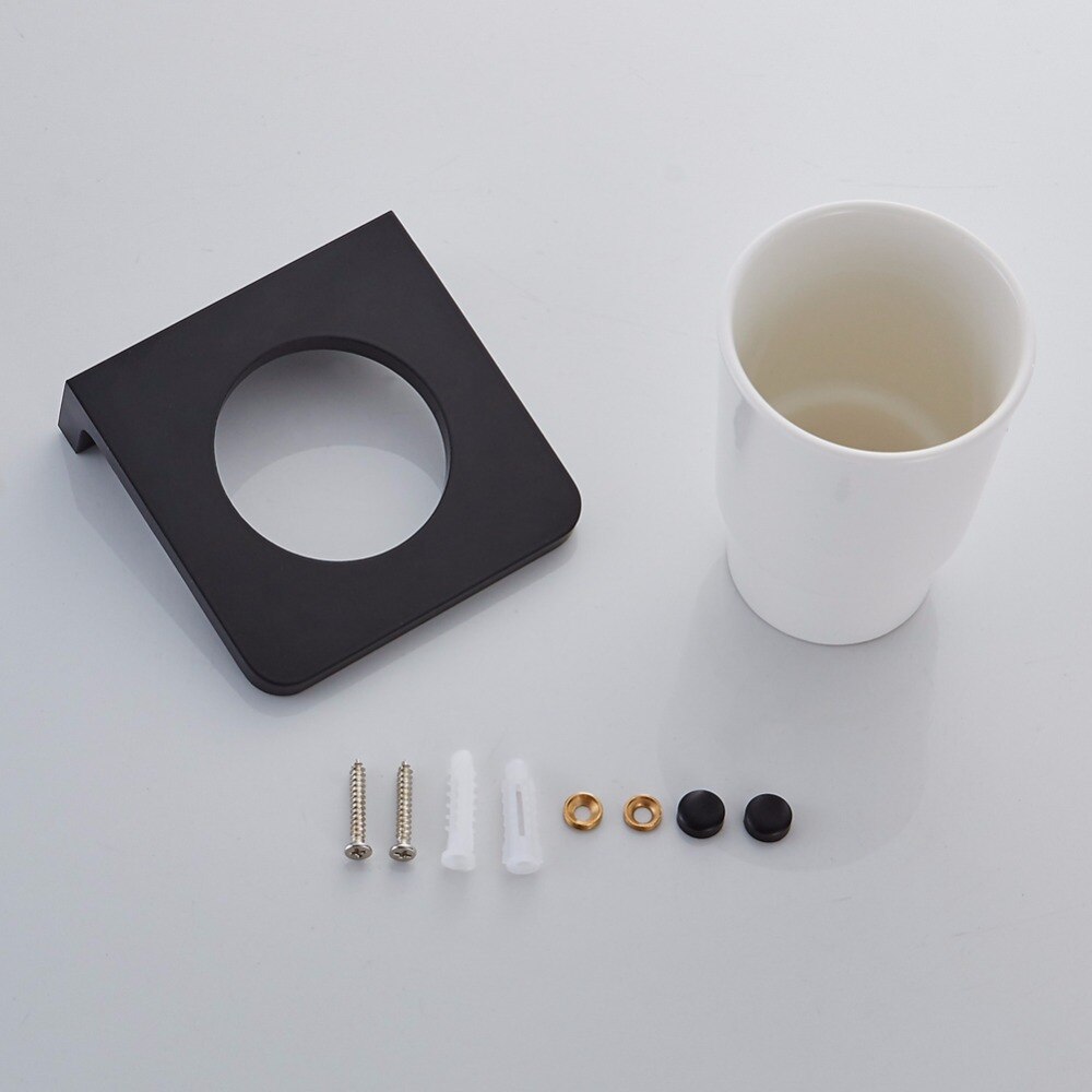 Matt Black Toothbrush Holder Wall Mounted Toothbrush Cup Holder wthite Solid space aluminum Shelves With Single Ceramics Cup Set
