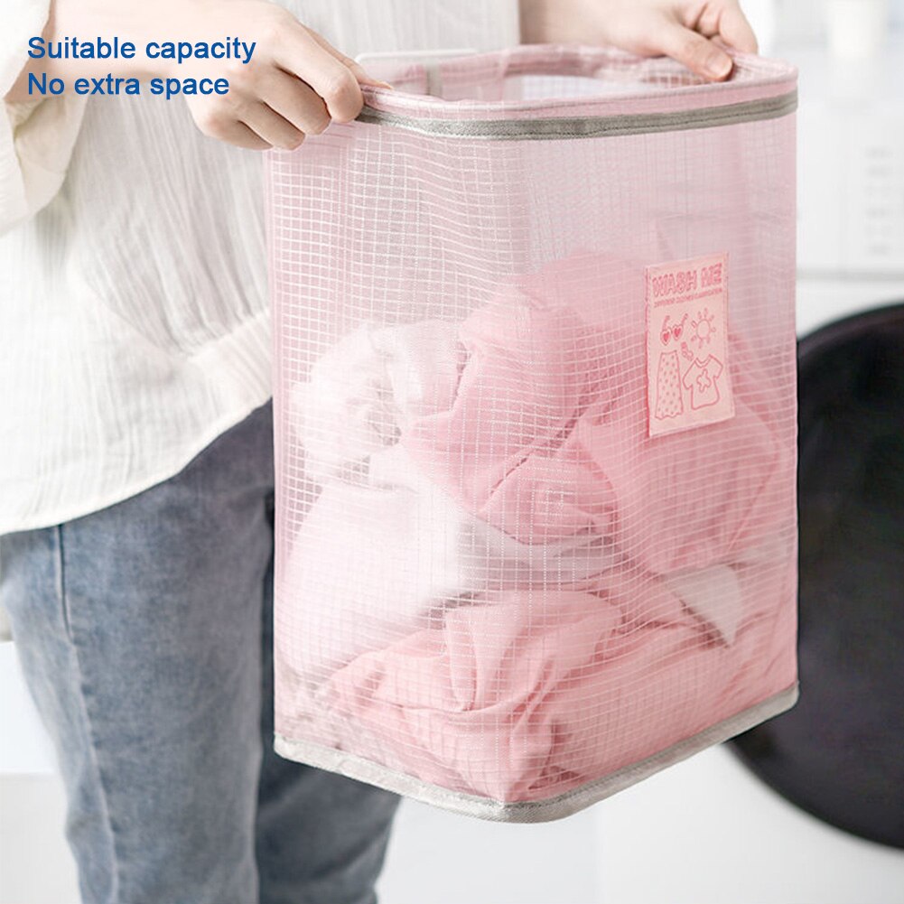 Dirty Clothes Folding Punch Free Wall Hanging Strong Bearing Home Storage Basket Laundry Hamper Organizer Mesh Bathroom Sundries