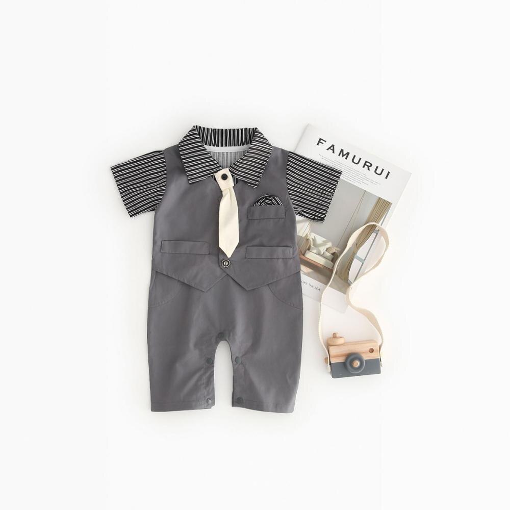 Kids Jongens Gentleman Outfit Past 0-18M Baby Een Stuk Korte Mouw Baby Tie Gestreepte Formele Slijtage bruiloft Baby Boy Romper Oneise