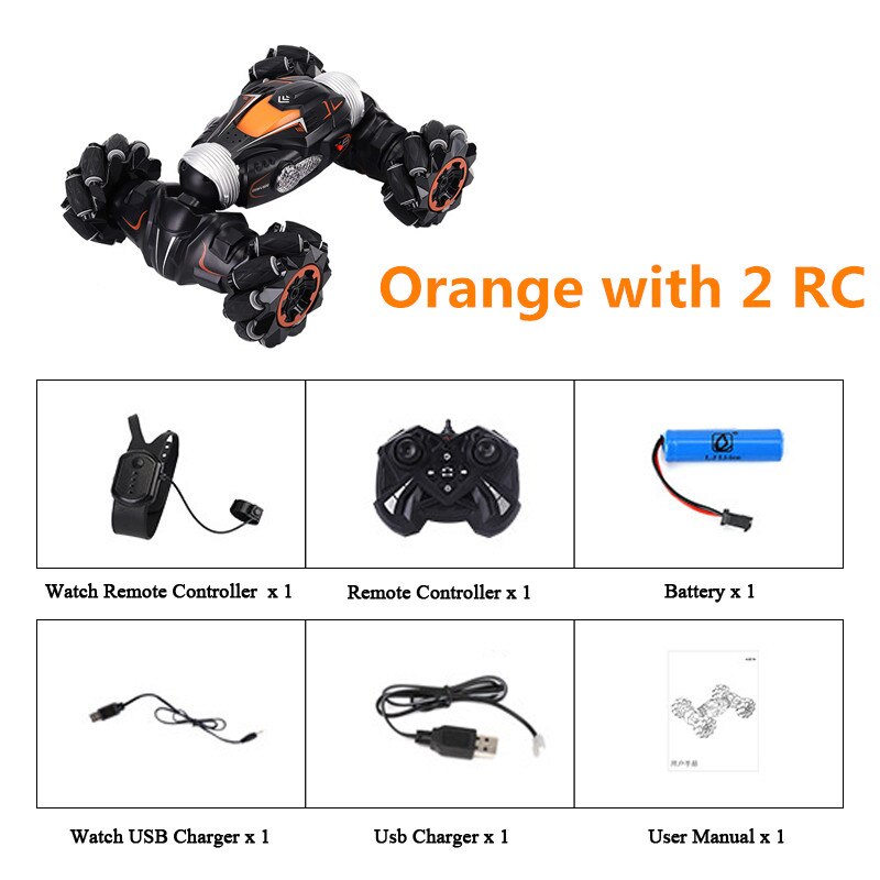 JJRC Q78 1:14 2,4G Seitlichen Bewegt Sich Wandelbare Amphibien 360 Grad Rotation RC Auto Fernbedienung Auto RC Stunt Auto: Orange with 2 RC