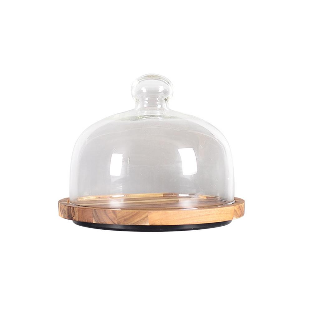 Cake Plate with Glass Dome Wood Cake Tray with Cover for Home Kitchen Baking Acacia Wood: 8inch A