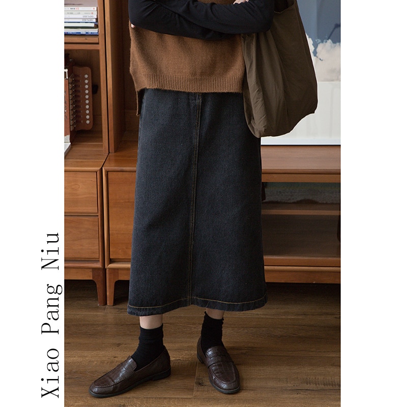 Jeanskjol dam lång kjol med hög midja plus size saia jeans vintage svart a-linje rak kjol mujer maxi saia longa