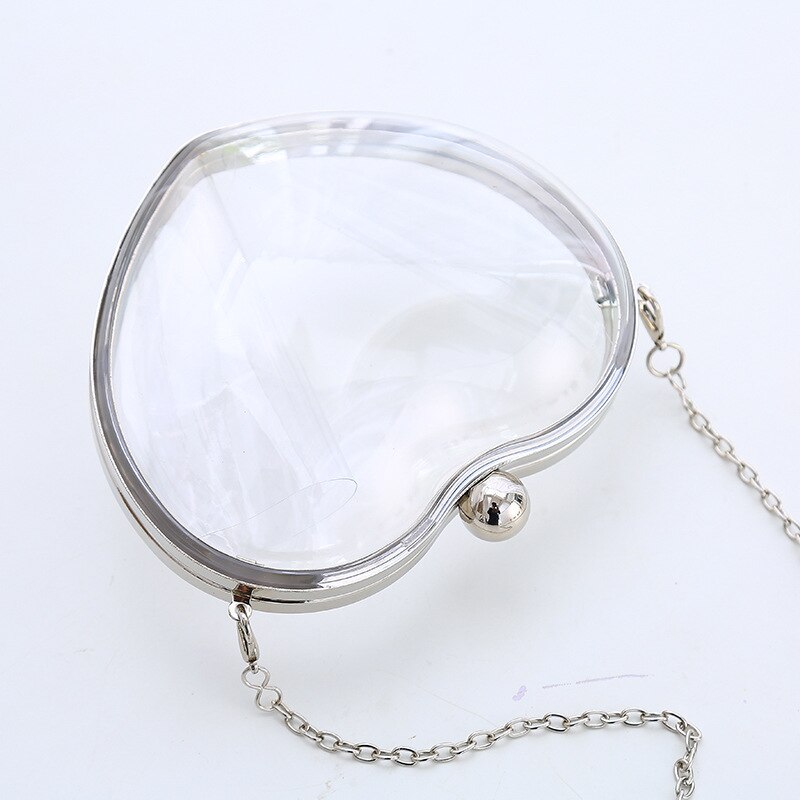 Transparent Women Heart Clutch Evening Bags Gold Chain Shoulder Bags Girls Handbags Purses For Ladies Party Clear Bag: Silver