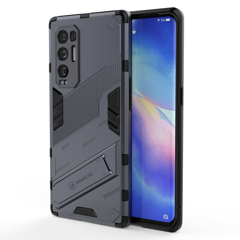 For Case OPPO Find X3 Neo Cover For Find X3 Neo Capas PC Punk Stlye Car Bracket Kickstand Cover For Find X3 Pro Neo Lite Fundas: Artificial Leather / GRAY