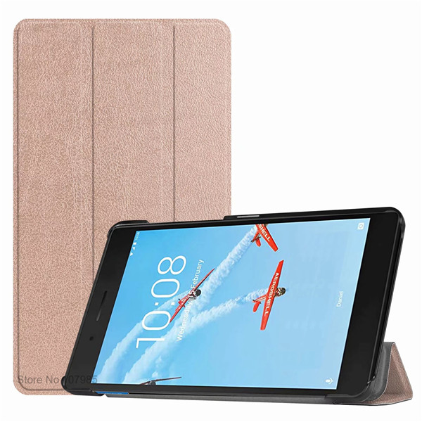 Ultra Slim PU Leather Stand Case For Lenovo Tab E7 7104 TB-7104F 7104F 7 inch Smart Cover Tablet Shockproof Flip Shell+Film+Pen: Gold