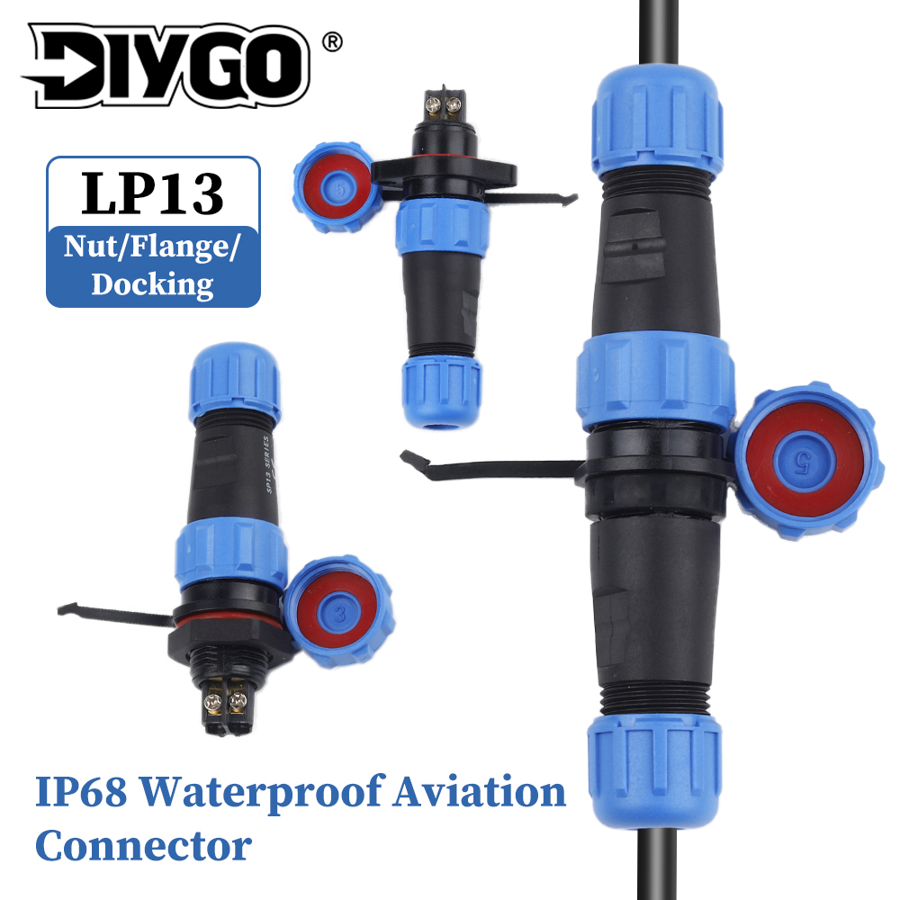 LP/SP13 1 Set Aviation Connectors IP68 Waterproof 2/3 Pin Nut/Flange/Docking Male Plug & Female Socket Panel Mount Solderless