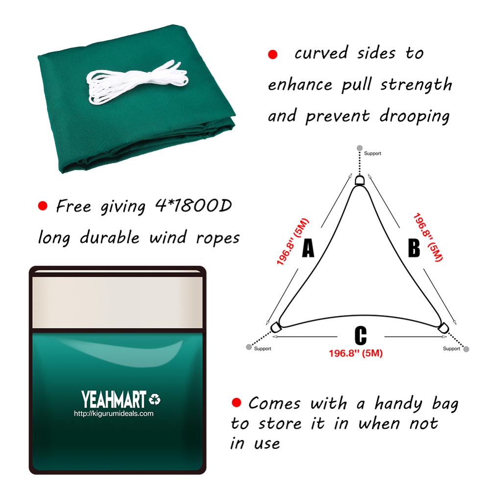 5x5x5M ciemnozielony parasol przeciwsłoneczny żagiel równoboczny trójkąt baldachim przepuszczalny blok UV tkanina trwała na zewnątrz: zielony 5x5x5M
