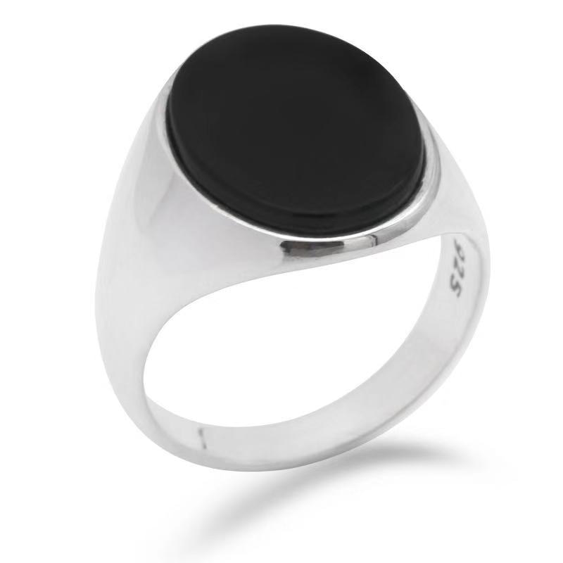 925 Sterling Silver Anello di Uomini con il Nero Onice Naturale Anello di Pietra Thai Argento di Disegno Semplice per L'uomo Le Donne Dei Monili Turco