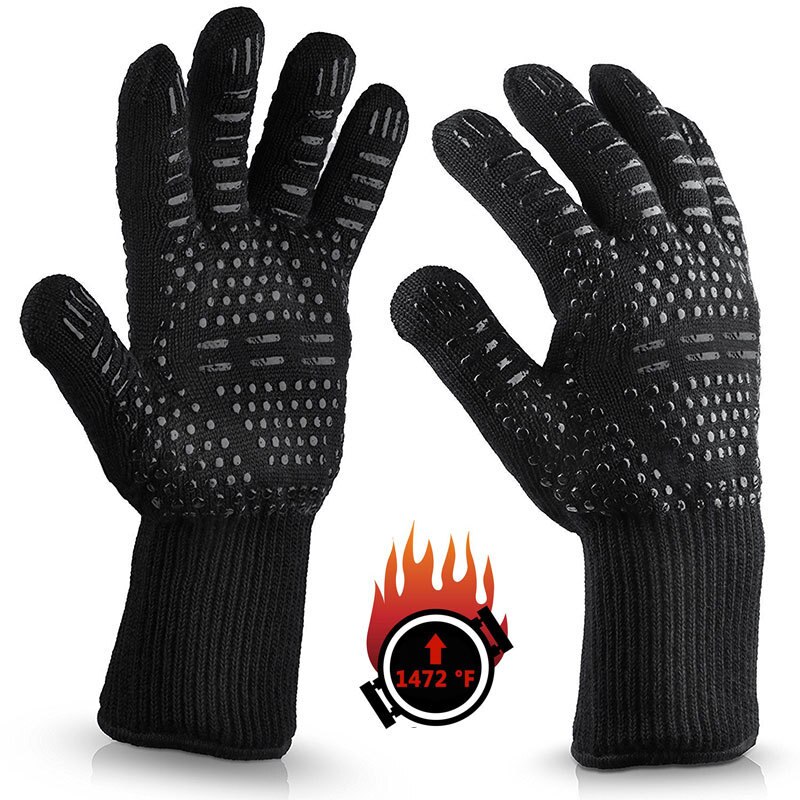 1 Pcs BBQ Gloves Extreme Heat Resistant Lining Cotton Oven for Cooking Flame-retardant Anti-scalded BBQ Work Gloves K1817 J