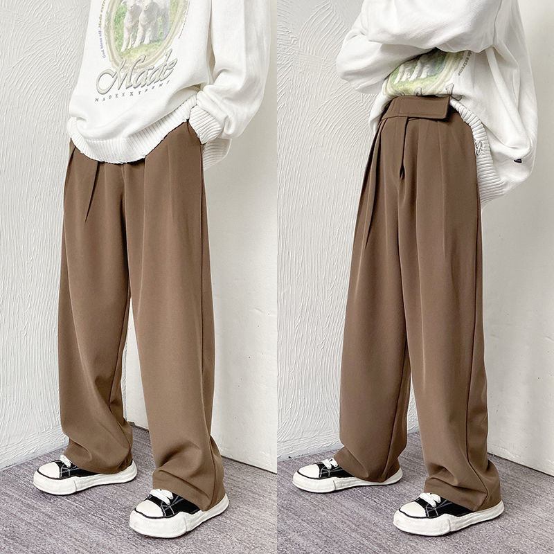 Pantalones de traje marrones/grises/negros para hombre, pantalones de vestir de la sociedad de la , Pantalones rectos sueltos coreanos, pantalones formales de oficina M-2XL